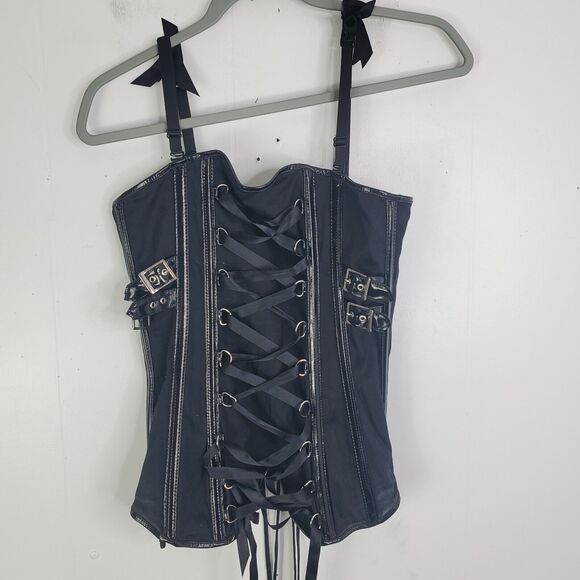 Fredericks Of Hollywood Corset Womens L Buckle Goth Edgy Steampunk Emo Lace Up - Picture 8 of 8